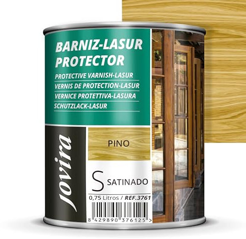 JOVIRA PINTURAS. BARNIZ LASUR PROTECTOR SATINADO (7 colores) Protege, decora y embellece todo tipo de madera (750 Mililitros, Pino) H-39
