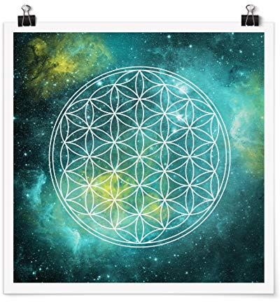 Poster Galerieprint Blume des Lebens im Licht der Sterne Quadrat, Matt 50 x 50cm