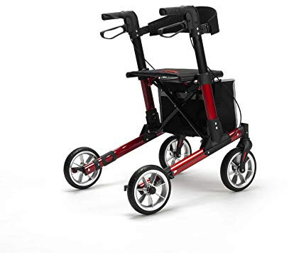 SoNa24 Rollator QUAVA by Vermeiren | Leichtgewichtrollator, doppelt faltbar | bis 136kg | Sitz, Tasche, Rückengurt, Stockhalter | ideal für Zug, Flug, Kofferraum (rot)