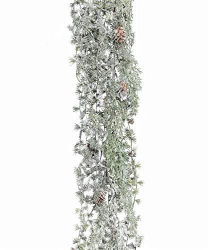 Künstliche LÄRCHENGIRLANDE GEEIST ca 125 cm mit Natur- Zapfen. GEFROSTET.