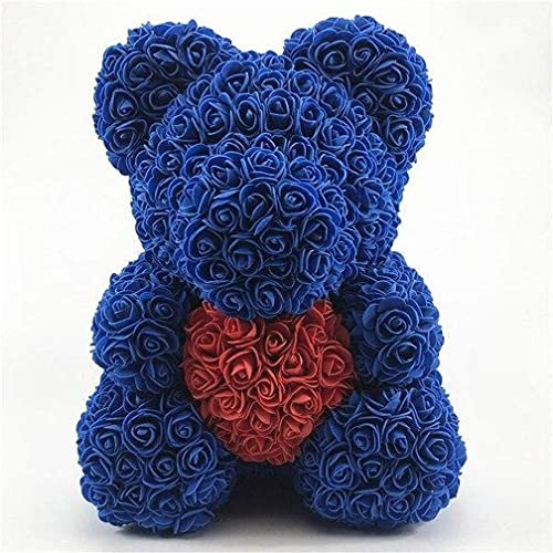 N/D Schaumstoff-Rosen-Bär mit Box, PE-Teddy-Rose, Geschenk für Freundin, Mutter, Frau, Heimdekoration, 40 cm (blau)