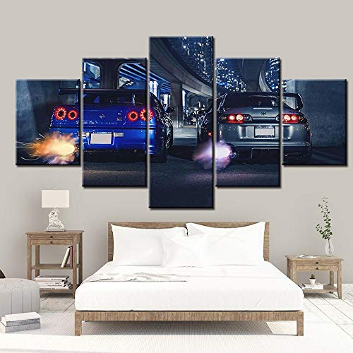 BAIOKAISHUII HD Leinwand gedruckt Gemälde 5 Stück Wandkunst GTR R34 VS Supra Fahrzeug Wohnkultur Poster Bild für Wohnzimmer-Rahmenlos