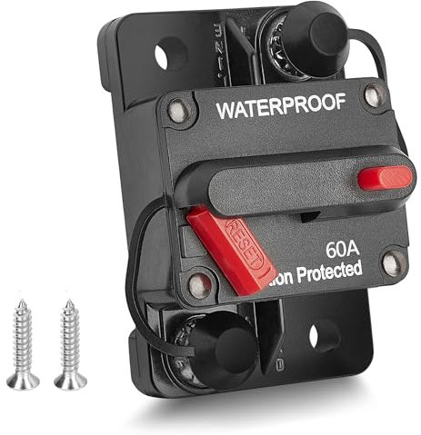 RED WOLF 60A Circuit Breaker w/Manual Reset Inline Fuse Holder Inverter for Car Motor Marine Boat, for Car Audio Solar Inverter System Protection, DC 12V-48V, Waterproof