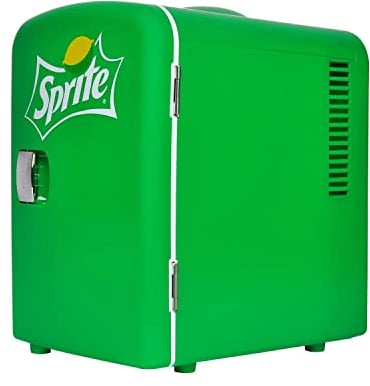 Sprite Mini Fridge - Refrigerator for Bedroom Skincare Office, Portable Table Top Beverage Cooler, 12V DC/220V AC Refrigerador For Drinks, Soda, Wines, Use In Car, Dorm, Outdoor, Patio, 6 Can