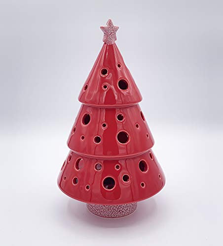 Albero in Ceramica Decorato a Mano Porta Candela Rosso