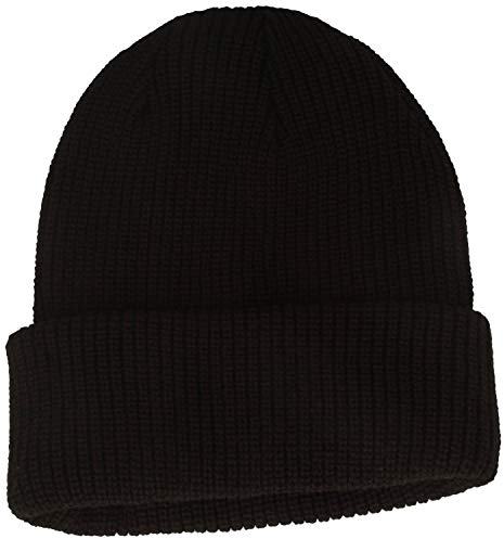 Breiter Strickmütze Wintermütze Beanie mit weichem Thinsulate™ Fleece-Futter & 7 cm Umschlag – für Damen & Herren (Schwarz, One Size)
