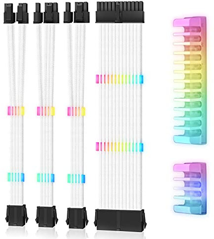 EZDIY-FAB Erweiterungsset für Netzteil, weich, weiß, 300 mm, mit ARGB-Kabelkämmen, 24-polig, 6 + 2-polig, 4 + 4-polig, für Kabelmanagement mit RF-Steuerung