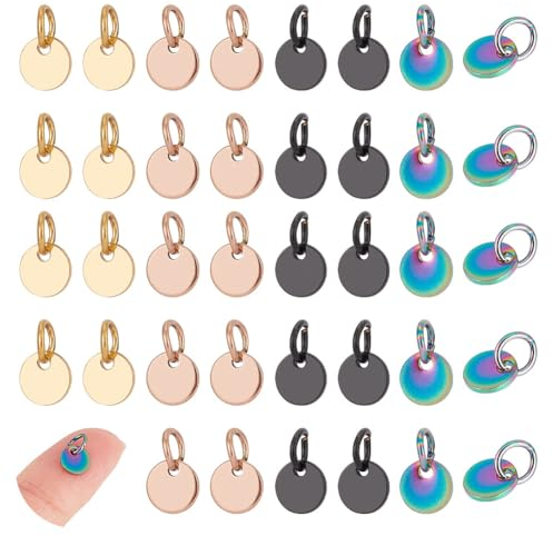 UNICRAFTALE 30pcs 5 Farben Armband Anhänger Edelstahl Anhänger 6mm Flache Runde Charms Mit Ring Metal Blank Stamping Tag Charms Schmuck Anhänger Für Halskette Anhänger Ohrring DIY Making Craft