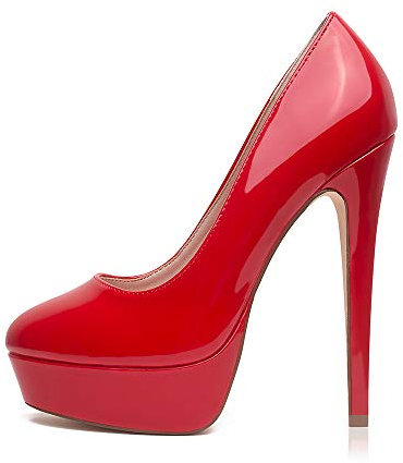 Zhabtuc Scarpe col Tacco Donna Decolletè Plateau Sexy Stiletto Tacchi a Spillo Piattaforma 14CM Punta Tonda Elegante Tacchi Alti in Vernice, Rosso, 41 EU