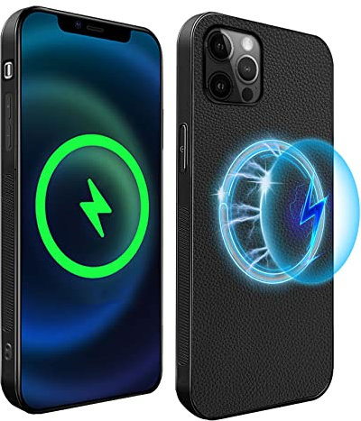 Custodia magnetica in pelle compatibile con iPhone 13, custodia magnetica per telefono in morbida pelle, custodia protettiva in pelle antigraffio e antiurto compatibile per iPhone 13, nera