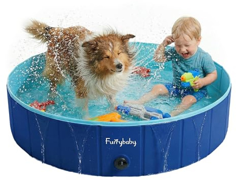 furrybaby Foldable Dog Pool For Medium Dogs, Dog Padding Pool Portable For Dog Bath, Plastic Dog Swimming Pool Large Hard Kid Pool (Navy 100 * 30cm), Blue M