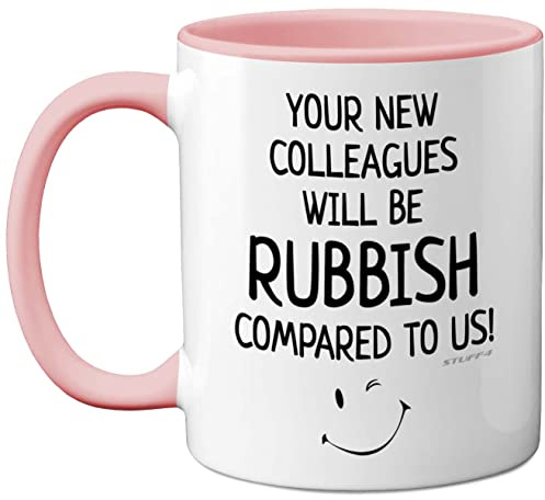 Funny Mug Leaving Presents for New Job Gifts, 11oz Ceramic Pink Premium | Your New Colleagues Will Be Rubbish, Funny Mug Leaving Presents for New Job Gifts, 11oz Ceramic Pink Premium Mugs