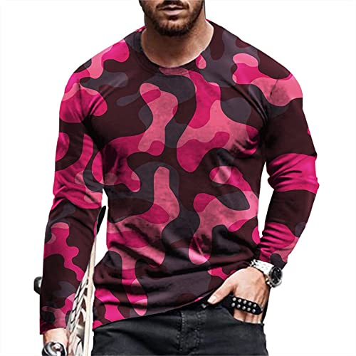 T-Shirt Herren Rundhals Camouflage Bedrucken Shirt Herren Slim Fit Komfortabel Langarm Shirt Herren Workout Fitness Sport Lassig Shirt Herren I-023 XXL