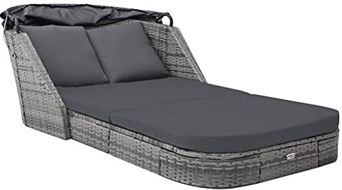 Sonnenliege,Rattan Chaiselongue,Tagesbett,Gartenmöbel,Liegestuhl,Gartenliege,Garten,Balkon,Pool,Terrasse,Strand,mit Dach Poly Rattan Anthrazit