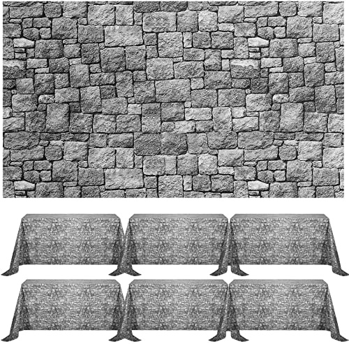 Chuangdi 6 Pcs Stone Wall Paper Roll Brick Tablecloths Party,Gray