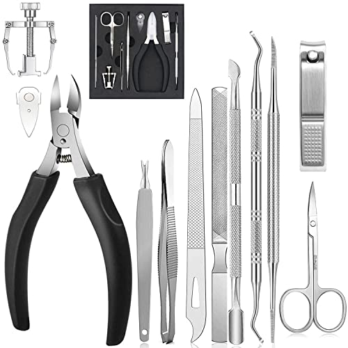 Profi Nagelschere Fussnägel Set,Robuster professioneller Nagelknipser,Nagelzange,12 Stücke Edelstahl Fußnagel Knipser Reparieren für Dicke und Eingewachsene Fußnäge