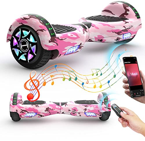 Hoverboard für Kinder, 6,5 Zoll Hoverboard Kinder mit Sitz Kit, Self-Balancing Scooter mit BT und LED-Licht, 350W Dual Motor, 4Ah Batterie (6,5 Zoll Rosa)