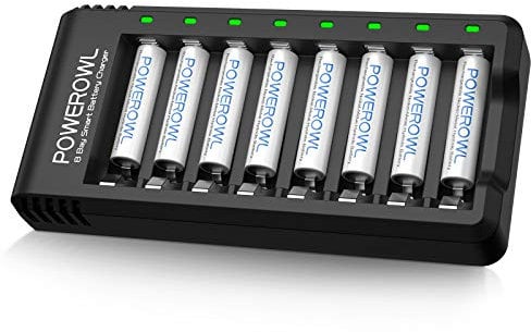 POWEROWL AAA Rechargeable Batteries with Charger, 8 Pack of 1000mAh High Capacity Low Self Discharge Ni-MH Triple A Batteries with Advanced Individual Cell Battery Charger