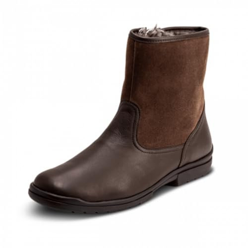 VITAFORM® Stiefel Lammfell gefüttert für Herren | Stiefelette mit rutschhemmender Sohle | Weiches Velour- und Nappaleder | Warme Schuhe für den Winter | Reißverschluß | Braun Gr. 47