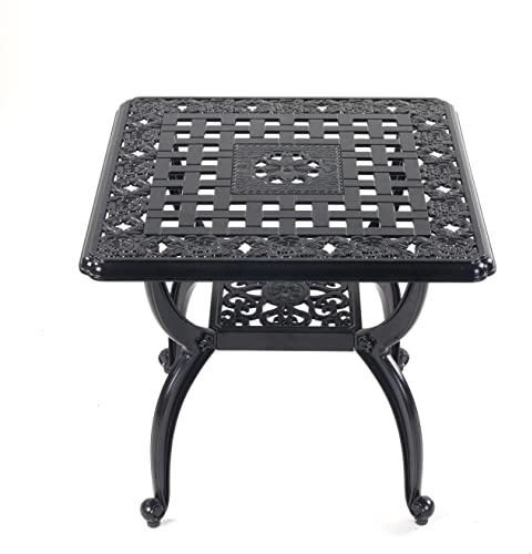 Mandolin Terrassentisch für den Außenbereich, rostbeständiger Beistelltisch aus Aluminiumguss, wetterfester Beistelltisch, Couchtisch, Hinterhof oder Garten. (Aluminiumquadratisch, schwarz)