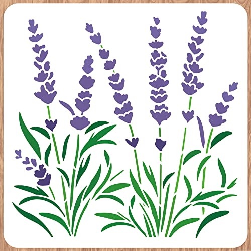 INFUNLY Lavendel-Wandschablonen zum Malen, 30x30 cm, Fliesenschablonen-Set, wiederverwendbare Kunststoff-Wandschablonen, Vorlage zum Malen auf Holz, Wand, Möbel, Stoff, DIY Heimdekoration