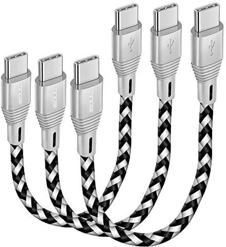 iSOUL USB C to USB C Charger Cable 3 PACK 15CM 0.6ft 60W 20V/3A Fast Charge Braided Data Lead for MacBook Pro iPad Air 5 Samsung Galaxy S23 S22 Ultra S21 A53 Mi Note Huawei OnePlus Google Pixel