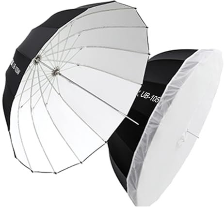 Godox UB-105 41.3 105cm Inner Silver Parabolic Deep Reflective Umbrella Photography Studio Soft Light Umbrella with Withe Diffuser Cover for Video Studio Shooting (105White-inner)