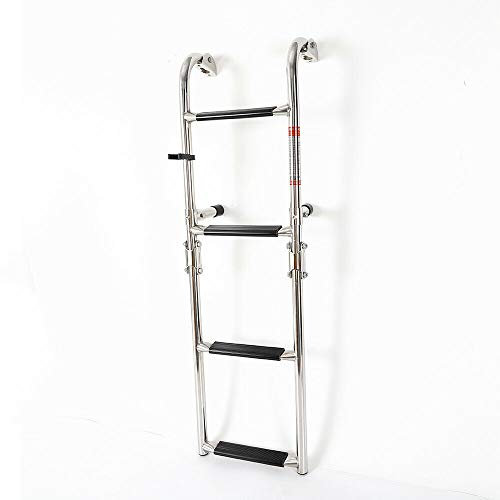 4 Step Foldable Marine Deck Boat Ladder | Marine Rear Entry Telescoping Ladder | Swim Platform | 300lb Load Capacity