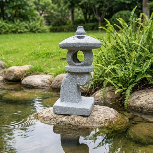 GRASOLAR 14’’ High Asian Solar-Powered Zen Pagoda Garden Statue LED Light Solar Lamp for Outdoor Japanese Decoration Aesthetic Garden Figurines