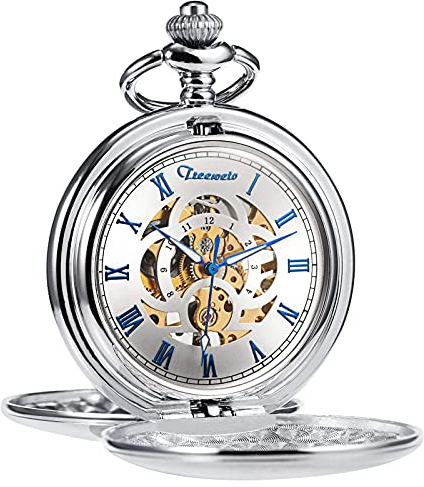 Herren-Taschenuhr, Retro, glatt, klassisch, mechanisch, Handaufzug, Taschenuhr, römische Ziffern, Taschenuhr für Männer und Frauen