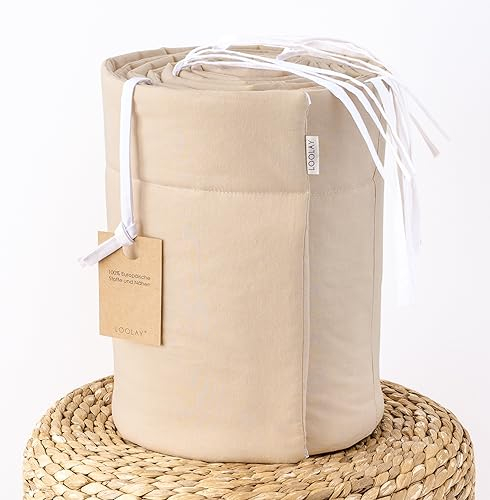 BEIGE 100% Baumwolle Bettschutzgitter 420, 360, 210, 180 x 30 cm Bett Schutz Bettgitter Bettsprossen (360 x 30 cm)