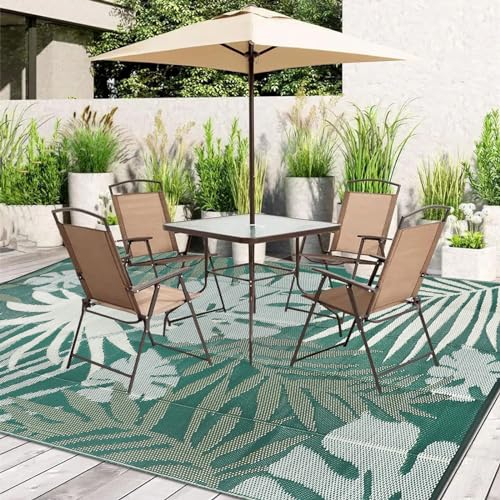 Homcomodar Outdoor Teppich 180x270cm Balkonteppich Wasserfest Outdoor Camping Teppich Reversible Matten Kunststoff Stroh Teppiche für BBQ Balkon Strand Deck (Grün)