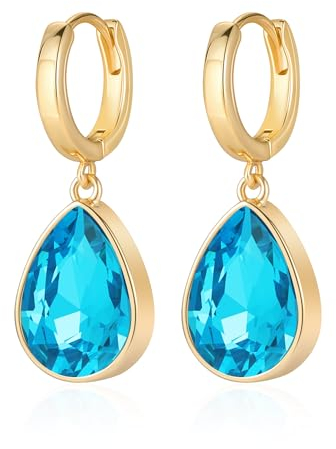 Mesovor Kristall Creolen Ohrringe für Damen, 18 Karat Vergoldete Funkelnde Kristall Wassertropfen Ohrringe Hängend, Schmuck, Geschenke für Ehefrau, Mutter (Blau)