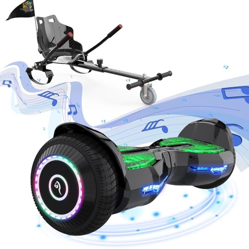 Hoverboards mit Sitz, 6,5” Go-Kart Hoverboards, Selbstausgleichender Scooter für Kinder mit Bluetooth-Lautsprecher, App und LED-Lichtern