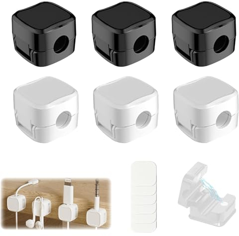 shwcbf 6 Stück Kabelhalter Kabelclips,kabel organizer,Kabelorganizer,Magnetische Kabelmanagement,Selbstklebend Kabelhalter Für Ladekabel,HDMI, USB, Audiokabel Organisation(3 schwarze 3 weiße)