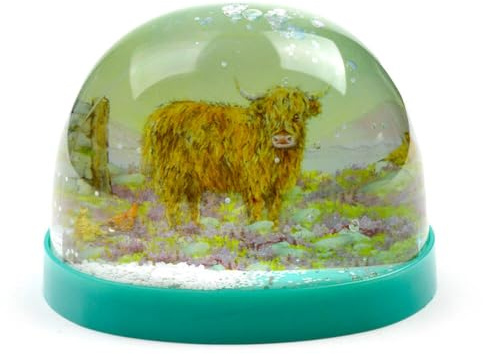 Puckator Jan Pashley Highland Coo Cow Großer Glitzer-Schneesturm – Heimdekoration – Kunststoff-Schneekugeln für Erwachsene – mit echtem Glas – Schneekuppel – Harz – schöne Schneekugeln