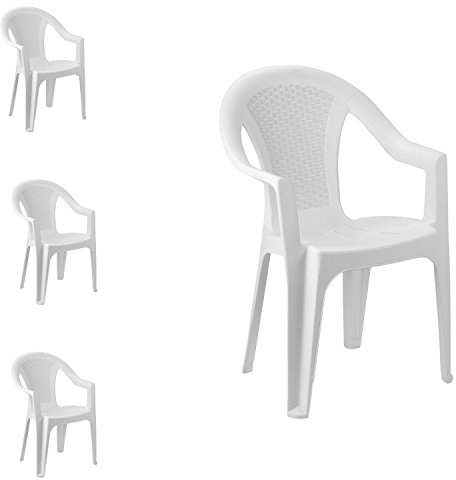 INDA-Exclusiv Stapelstuhl Gartenstuhl Gartenstuhl Bistrostuhl Gartensessel stapelbar Rattan-Optik Balkonmöbel Gartenmöbel Anthrazit, Farben:Weiß, Mengen:4 Stück