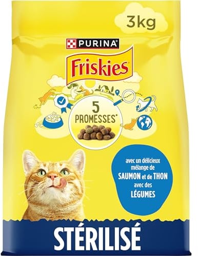 FRISKIES | Katze | Komplettnahrung für sterilisierte ausgewachsene Katzen | mit Lachs, Thunfisch und Gemüse | Alleinfuttermittel für sterilisierte Katzen | Beutel | 3 kg