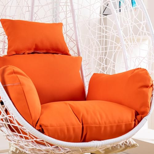 PAZONE Hängender Eierstuhl Kissenbezug, Waschbares Schaukelstuhl Kissen Mit Kissen, Dicker Hängekorb Sitzkissen Ersatz, Hängematten-Ei-Stuhlkissen for drinnen und draußen, Garten(Color:Orange)
