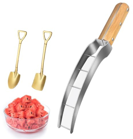 2024 New Watermelon Cutter Slicer with Spoon, Watermelon Cube Cutter Tool Quickly Safe Watermelon Cutter for Kitchen Camping Picnic Gadget (Melon Cutter+2*Spoon)