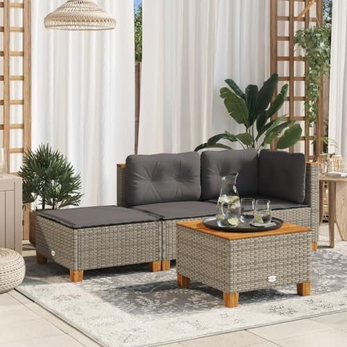 ZEYUAN Gartenhocker mit Kissen Grau 63,5x56x32 cm Poly Rattan, Balkon Hocker, Fusshocker Garten, Hocker Garten, Fußhocker Für Sessel, Gartenmöbel Hocker - 365912