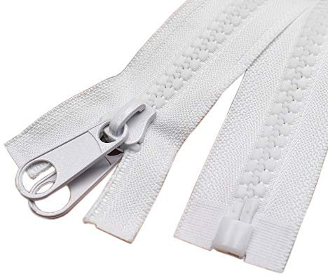 ByaHoGa 2 pezzi 101 cm #10 grande cerniera plastica divisibile chiusura lampo con doppia trazione per tende copertura sacco a pelo (DP bianco)