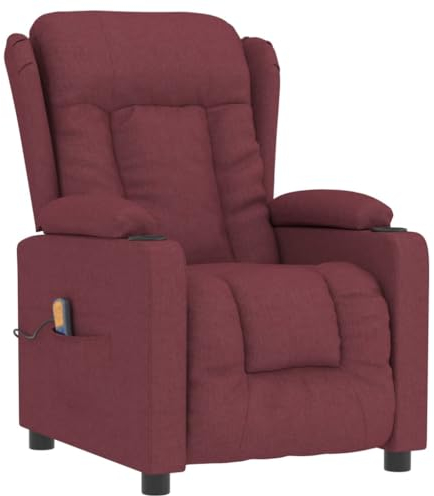 KOIECETA Massagesessel Verstellbar Sessel mit Heizung Relaxsessel mit Liegefunktion Vibrationsfunktion Fernsehsessel Liegesessel Weinrot Stoff
