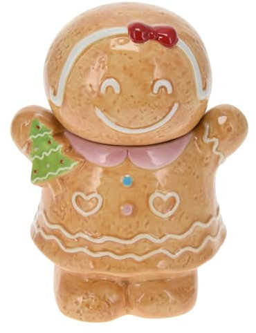 Gingerbread Cookie Jar Christmas Novelty Ceramic Stoneware Cute Gingerbread Biscuit Barrel Container Sweet Candy Christmas Xmas Treats Pot for Home Kitchen Décor Gift (Gingerbread Woman - Small)