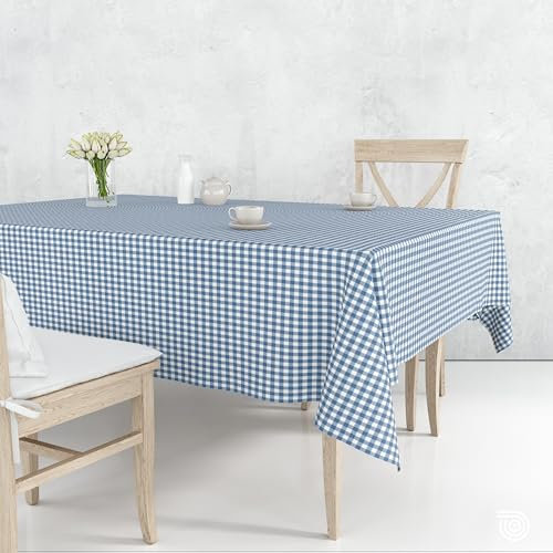 Nortufting Nappe de Table Toile Cirée à Carreaux imperméable Décor Traditionnel – Largeur 140 cm – Livraison roulée et sans Plis (Bleu, Rectangle 140 x 250 cm)