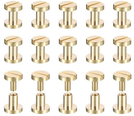 sourcing map 25Pack Brass Chicago Screws, 6x8mm Flat Head Screw Back Binding Post Nail Stud Rivets for DIY Leather Craft Belt Strap, Brass Tone