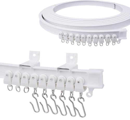 VirtuGro 5M/16.4FT Biegbare Vorhangschiene für Erkerfenster, flexible Vorhangstange, Wandmontage, Vorhangschienen und Beschläge für Raumteiler, ovale Dusche, Badezimmerfenster, Wohnmobil, Weiß