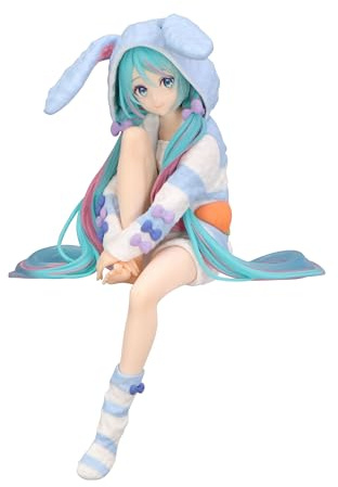 Hatsune Miku Noodle Stopper PVC Statue Hatsune Miku Rabbit Ear Hood Pajama Blue Color Ver. 14 cm