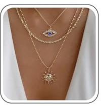 Inateannal Boho Crystal Evil Eye Necklace Choker Sapphire Teardrop Pendant Necklace Blue CZ Eye Necklaces Lucky Devil Eyes Chain Necklaces Jewelry for Women