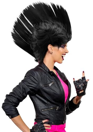 UILYNIU Perücke 60er 70er 80er Jahre Perücke Herren Schwarz Kunsthaare für Faschingskostüme Punk Frisur für Kostüme oder Halloween Karneval Cosplay (Schwarz)